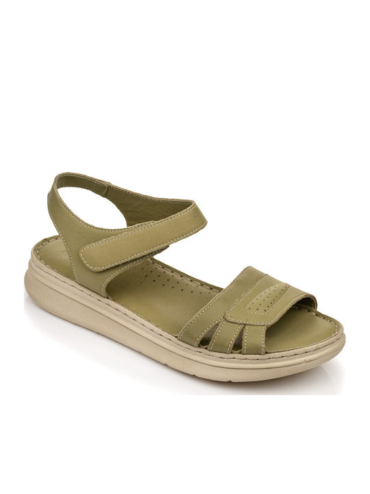 Leather Women's Flat Sandals in Green Color