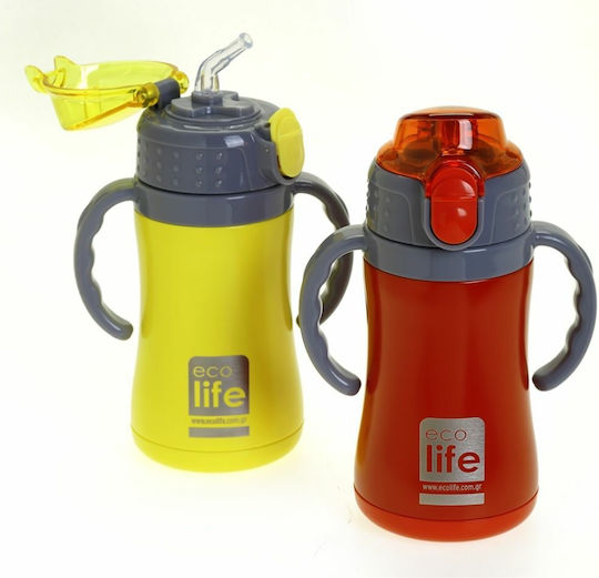 Ecolife Παιδικό Παγούρι Θερμός Ανοξείδωτο με Καλαμάκι Κίτρινο 300ml