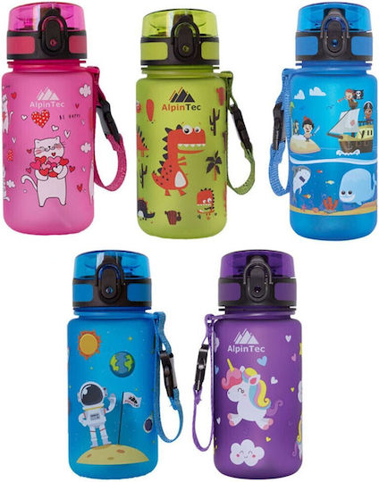AlpinPro Kids Water Bottle Unicorn Plastic with Straw Non Spill Purple 350ml