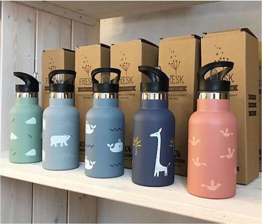 Fresk Kids Water Bottle Thermos Stainless Steel with Straw Hedgehog 350ml