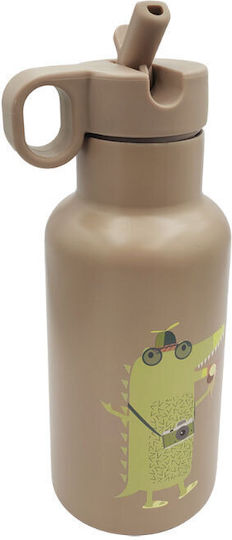 Chic Mic Cool Croco Kids Water Bottle Thermos Stainless Steel with Straw Non Spill Beige 350ml