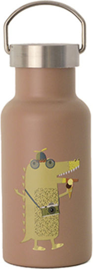 Chic Mic Cool Croco Kids Water Bottle Thermos Stainless Steel with Straw Non Spill Beige 350ml