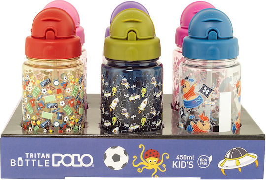 Polo Kids Water Bottle Plastic with Straw Tritan Polo Kids Space 450ml