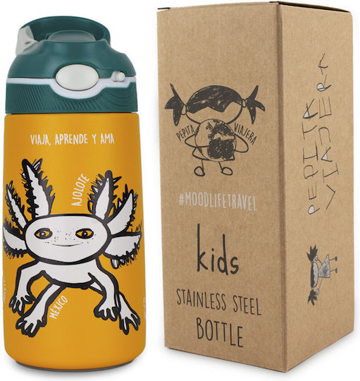 Pepita Viajera Kids Water Bottle Thermos Stainless Steel with Straw Orange 400ml