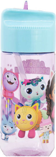 Stor Kinder Trinkflasche Gabby Kunststoff mit Stroh Lila-Blau 430ml
