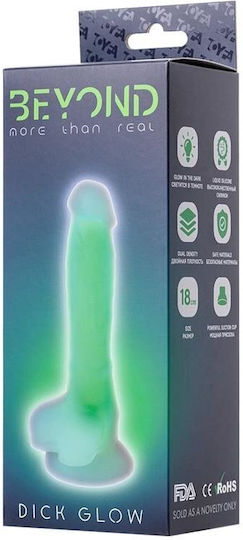 ToyFa Beyond Dick Glow Ρεαλιστικό Dildo με Όρχεις και Βεντούζα Πράσινο