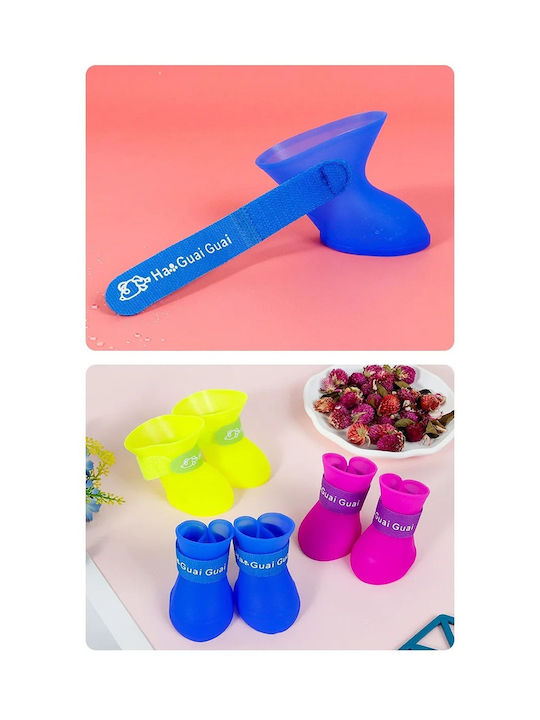 Waterproof Silicone Dog Shoes with Non-Slip Sole 4pcs Purple L M6xW4.7cm 4-9kg
