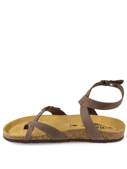 Plakton Leather Women's Flat Sandals Anatomic Nobuck Moresco