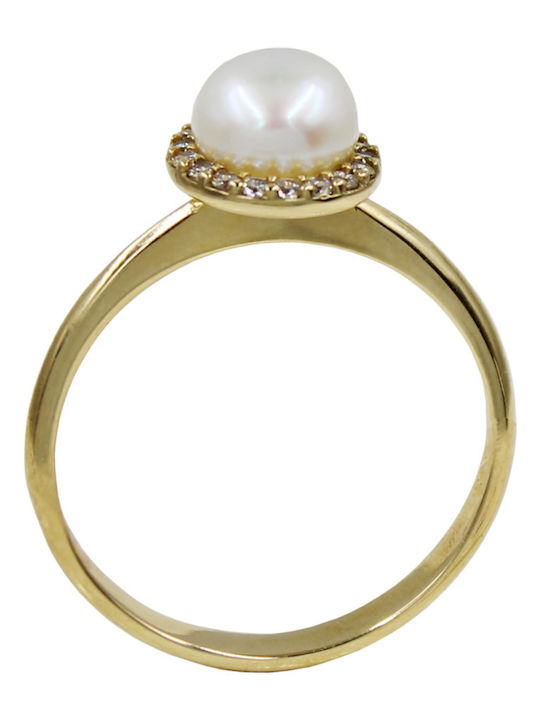 Roloi Kaliamanis Damen Ring mit Perlen & Zirkonia aus Gold 14K