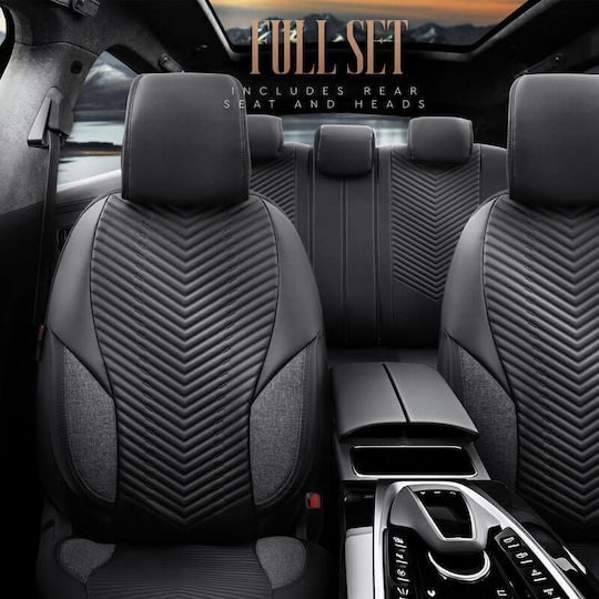 Καλύμματα Αυτοκινήτου Otom "advanced Leather" Universal Δερματίνη Λινό Ύφασμα Σετ Εμπρός Πίσω 11 Τεμαχίων Μαύρο Αdv-104