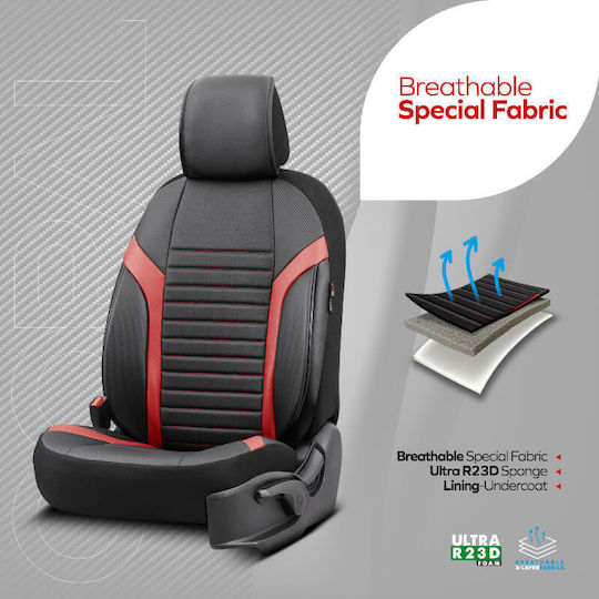 Καλύμματα Αυτοκινήτου Otom Progressive Design Universal Full Δερματίνη Σετ Εμπρός Πίσω 11 Τεμαχίων Μαύρο Κόκκινο Ρrg-104