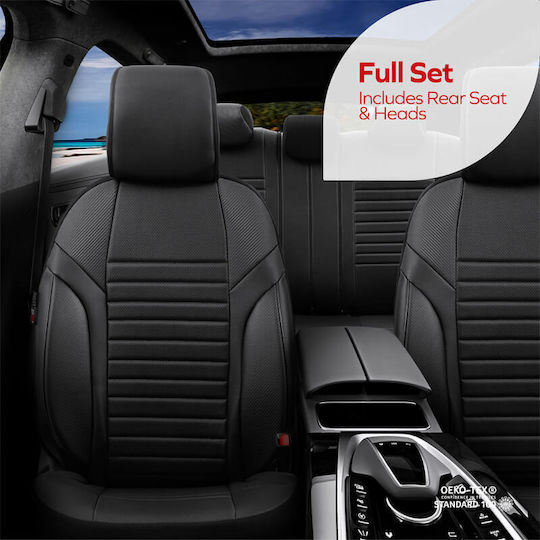 Set huse auto universale din piele ecologică Otom Coral Design, față și spate, 11 piese, negru Crαl-101