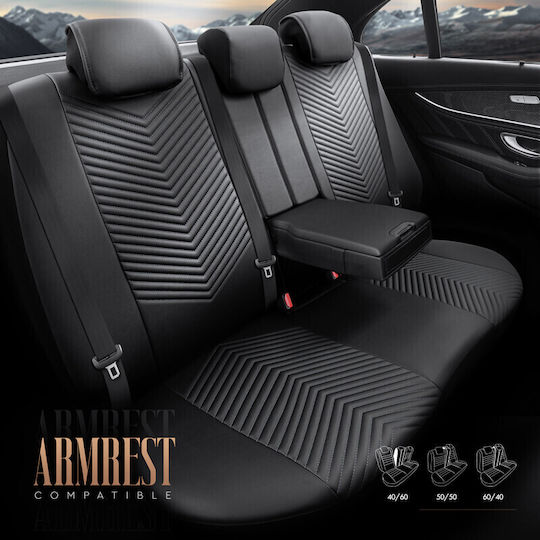 Καλύμματα Αυτοκινήτου Otom "advanced Leather" Universal Δερματίνη Λινό Ύφασμα Σετ Εμπρός Πίσω 11 Τεμαχίων Μαύρο Smoke Αdv-103