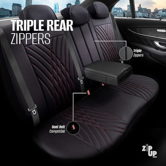 Καλύμματα Αυτοκινήτου Otom Coral Design Universal Full Δερματίνη Σετ Εμπρός Πίσω 11 Τεμαχίων Μαύρο Κόκκινο Crαl-104