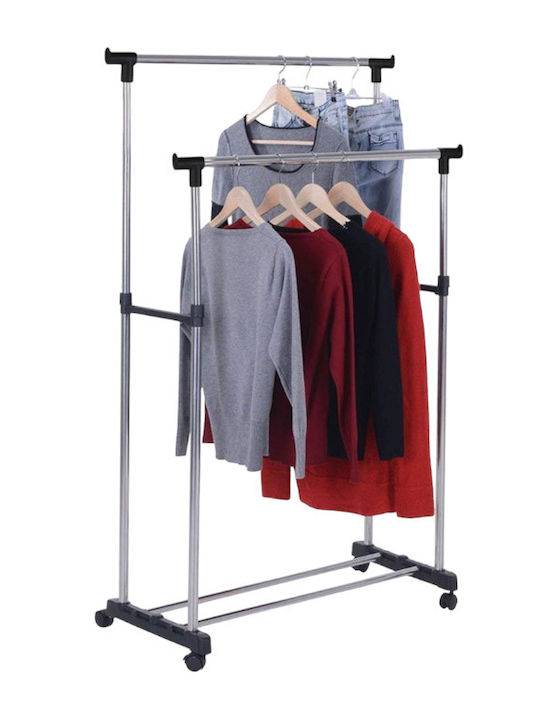 Wheeled Floor Garment Rack made of Metal Silver 160x80cm