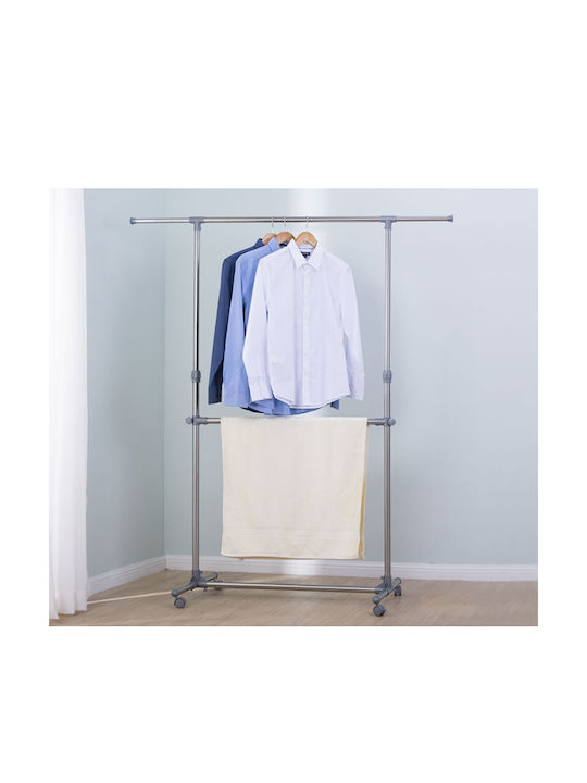Wheeled Floor Garment Rack made of Metal Silver 165x48x115cm