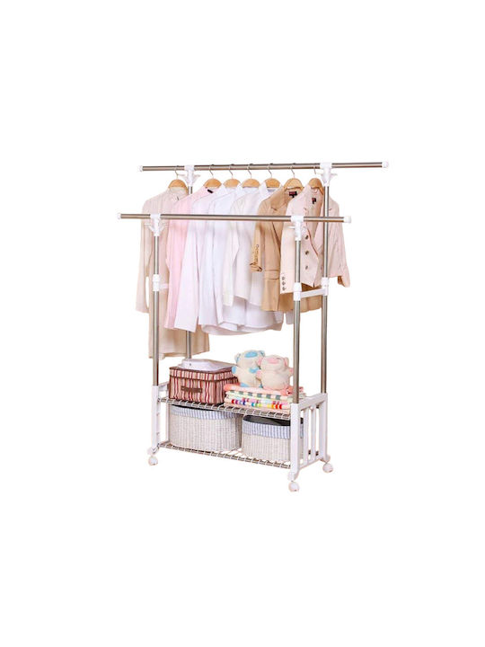 Wheeled Floor Garment Rack made of Metal Silver 40cm