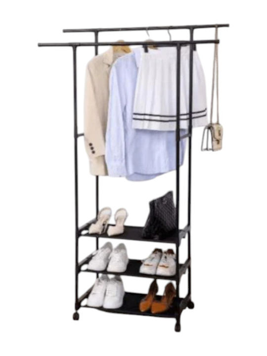 Wheeled Floor Garment Rack made of Metal Black 160x98cm