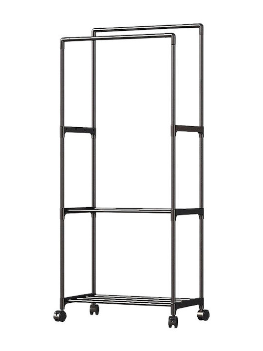 Wheeled Floor Garment Rack made of Metal Black 147x57cm