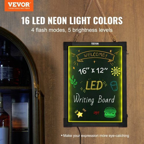 Tablă de mesaje LED Vevor 16"x12" cu scriere și ștergere iluminată Ledsxlyb12x1wy9o1v2