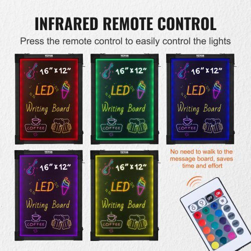 Tablă de mesaje LED Vevor 16"x12" cu scriere și ștergere iluminată Ledsxlyb12x1wy9o1v2