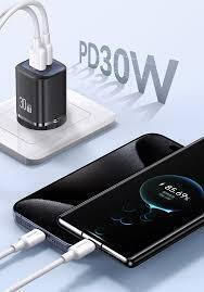 Usams Charger Without Cable GaN with USB-A Port and USB-C Port 30W Power Delivery / Quick Charge 3.0 Blacks (CC254)