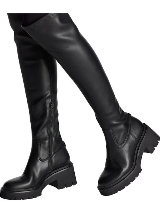 Synthetic Leather Medium Heel Women's Boots Black
