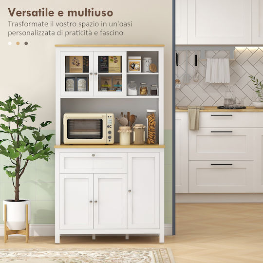 Dulap de Bucătărie Homcom cu Sertare, Rafturi Deschise, Rafturi Reglabile, Lemn 100x40x180 cm Alb 83a-010v80wt