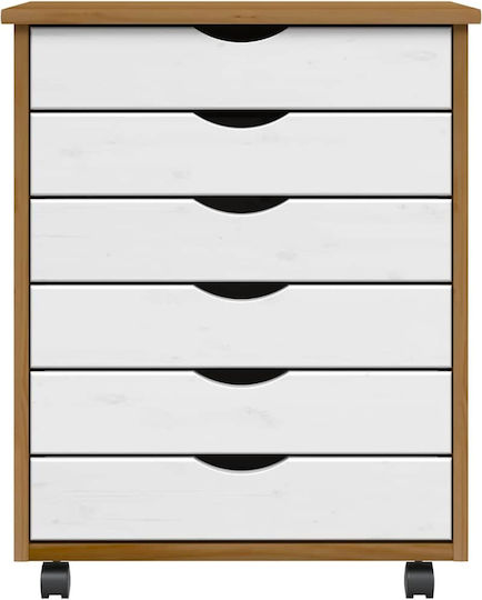 Vidaxl Rolling Cabinet Moss Honey Brown Solid Pine Wood 53x39x65.5cm 1 Piece Brown