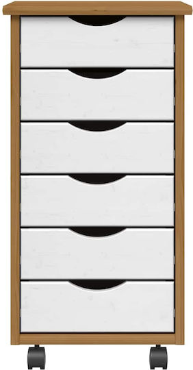 Vidaxl Rolling Cabinet with Drawers Moss Honey Brown Solid Pine Wood 34x39x65.5cm 1 Piece Brown
