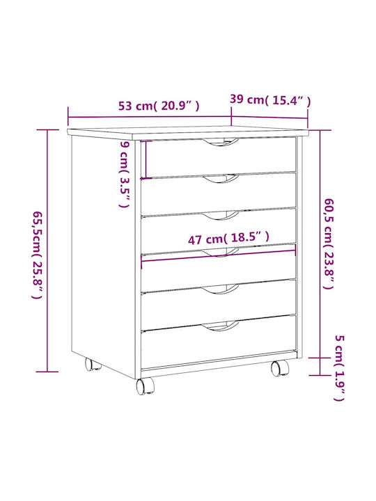 Vidaxl Rolling Cabinet Moss Honey Brown Solid Pine Wood 53x39x65.5cm 1 Piece Brown