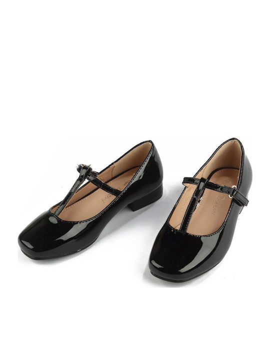 Kids Patent Leather Ballerinas with Adjustable Metal Clasp Black