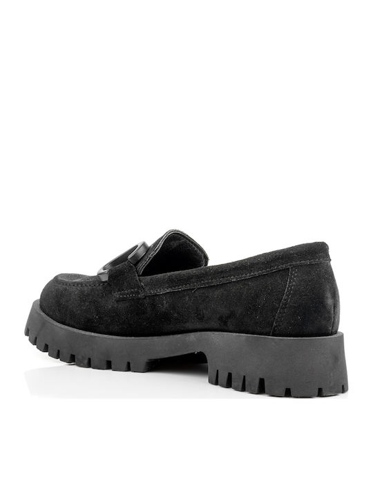 Leather Women's Loafers in Black Color