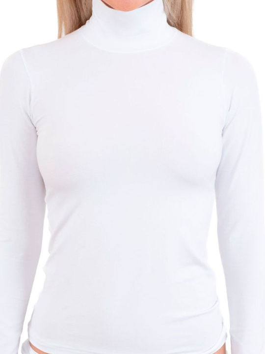 Langärmelig White Damen T-Shirt Rollkragen