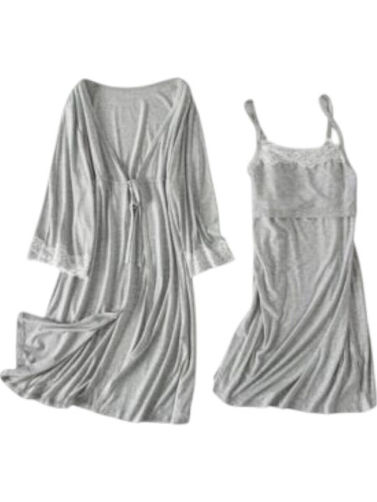 Grey Maternity Nursing Set 2-Piece Nightdress-Robe Queen Mother