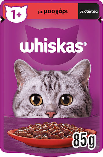 Whiskas 1+ Wet Food for Adult Cats in Pouches with Calf 85gr