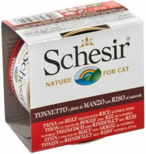 Schesir Natural Wet Food for Adult Cats in Cans with Tuna, Calf and Rice 85gr