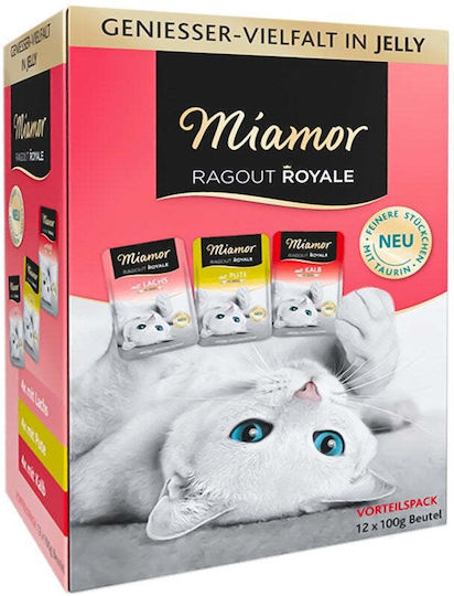 Miamor Ragout Royale Wet Food for Adult Cats in Cans with Turkey, Calf and Salmon 12x100gr