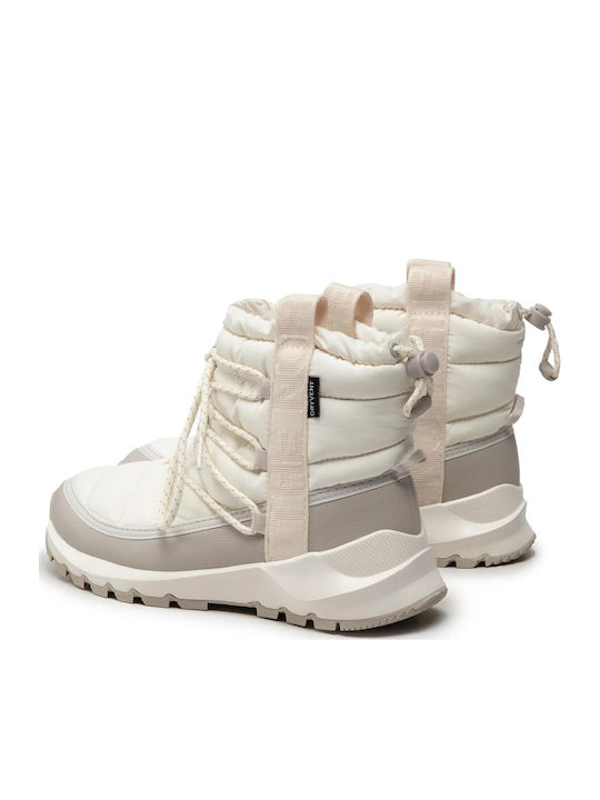 Synthetic Leather Snow Boots with Laces & Fur Thermoball Beige