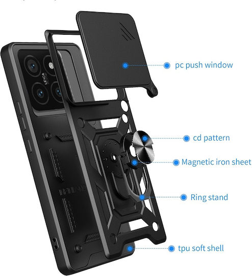Techsuit Camshield Umschlag Rückseite Kunststoff / Silikon Schwarz (Xiaomi 14T Pro)
