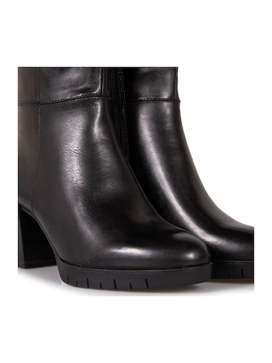 Leather Medium Heel Women's Boots with Zipper / Rubber Black
