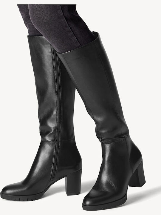 Leather Medium Heel Women's Boots with Zipper / Rubber Black