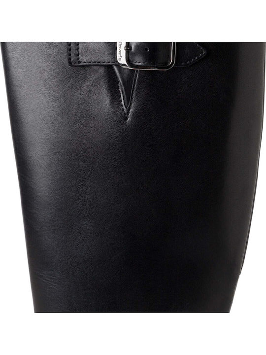 Leather Medium Heel Women's Boots with Zipper Black