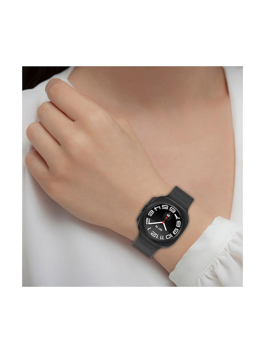 Techsuit W056 Кайшка От Изкуствена Кожа Черна Galaxy Watch Ultra