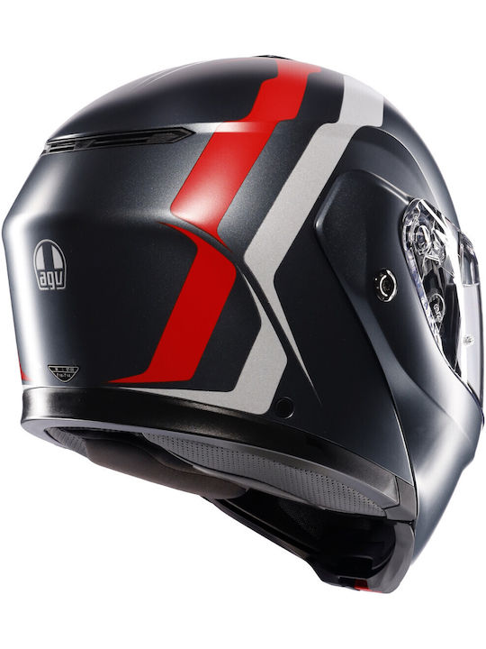AGV Streetmodular Resia Mat Grey/Silver/Red Motorcycle Helmet Full Face ECE 22.06 Weight 1690g with Pinlock and Sun Visor