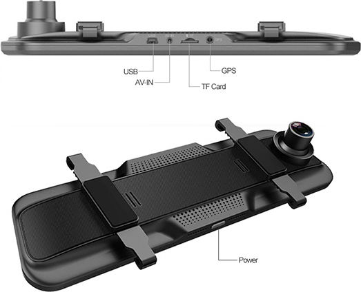 Powertech 1080P Mirror Car DVR Set with Rear Camera, 9.66" Display