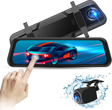 Powertech 1080P Mirror Car DVR Set with Rear Camera, 9.66" Display