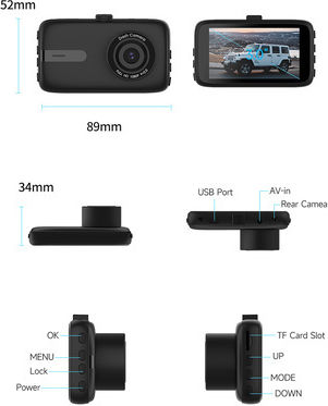 Powertech Κάμερα DVR Αυτοκινήτου 1080P με Οθόνη 3"