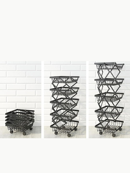 Metallic Kitchen Trolley 5 Tiers Black 35x27x95cm