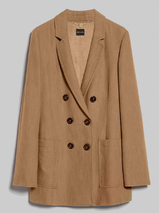 Wool Women's Camel Coat with Buttons